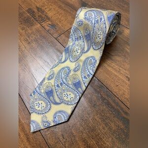 ALEXANDER JULIAN COLOURS 100% Silk Tie Men’s Paisley Gold Blue Necktie